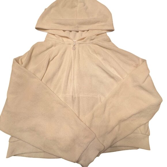 Victorias Secret White Full-Zip Hoodie L/XL Terry Cloth Material With Hooded Des - Picture 1 of 9